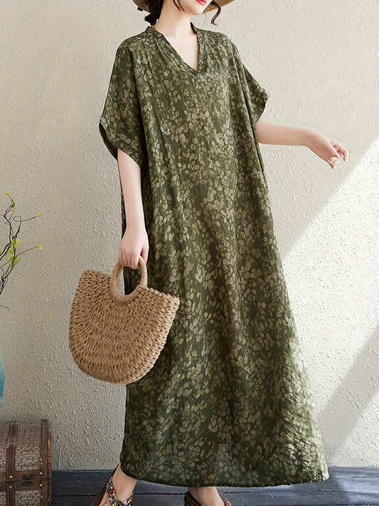 Verlina™ - Literary V-Neck Maxi Dress